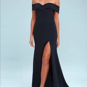 Lulus | Song of Love Navy Blue Off-the-Shoulder Maxi Dress (XS)